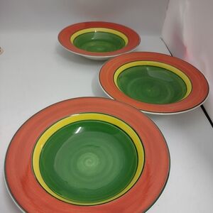 Sango Autumn Dinner Bowls 8 1/2 in Green Orange Yellow Lot of 3 - Style #3503